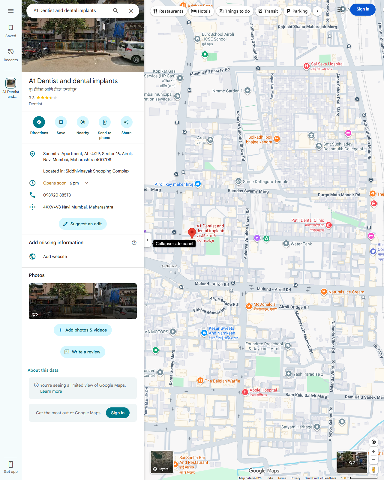 Live screenshot of the Google listing