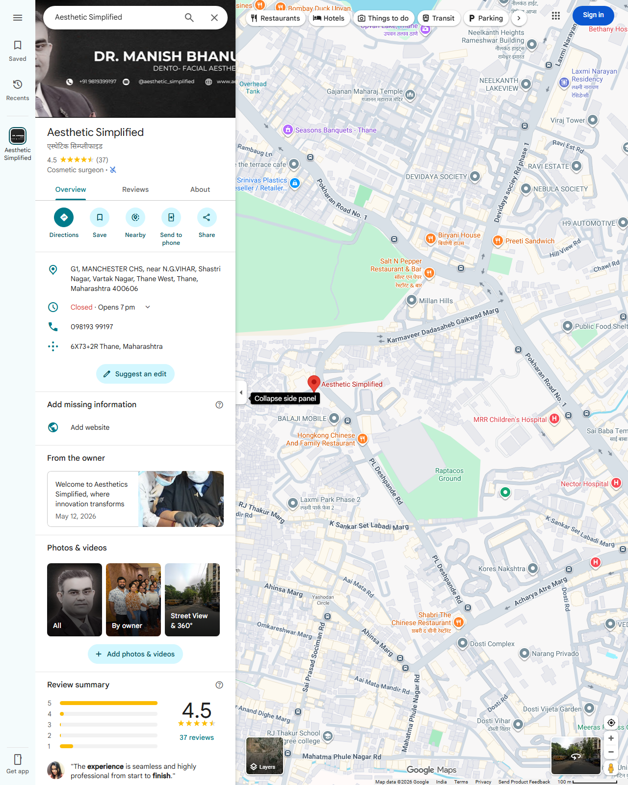 Live screenshot of the Google listing