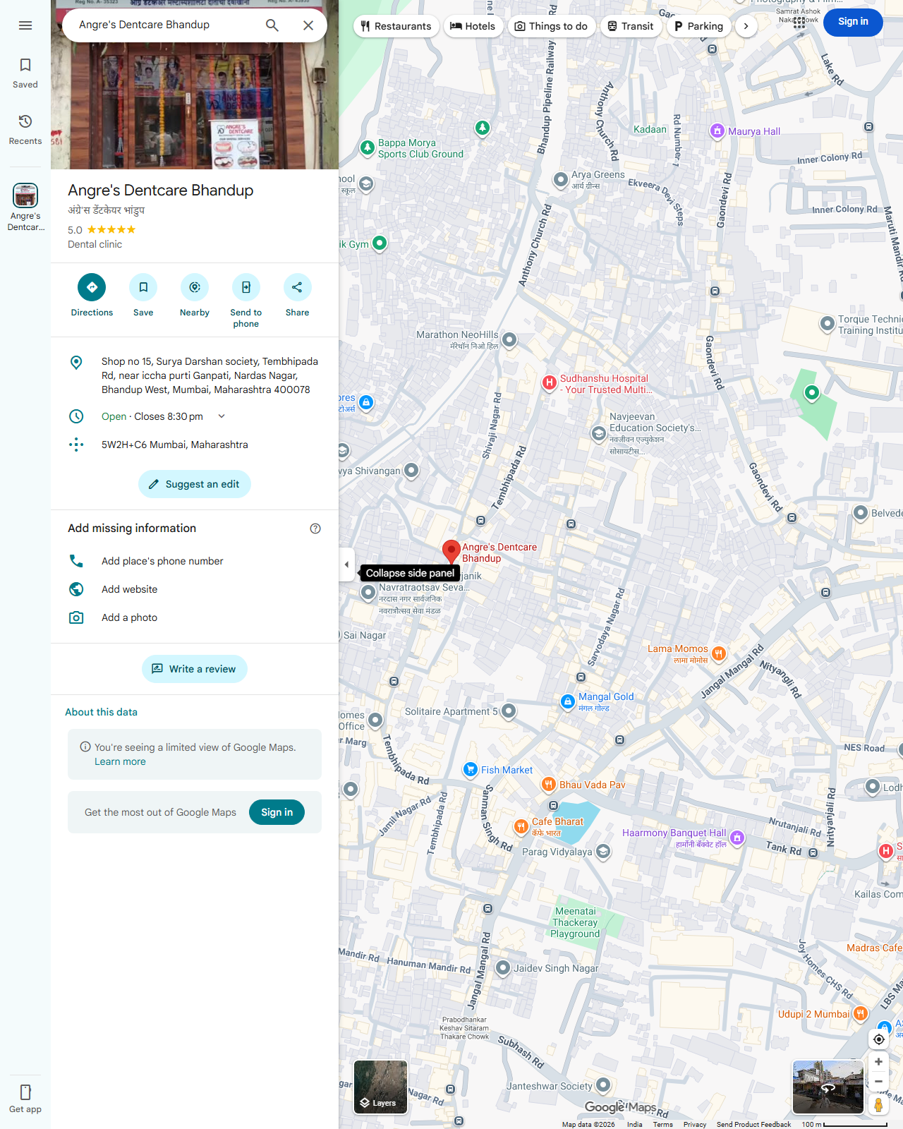 Live screenshot of the Google listing