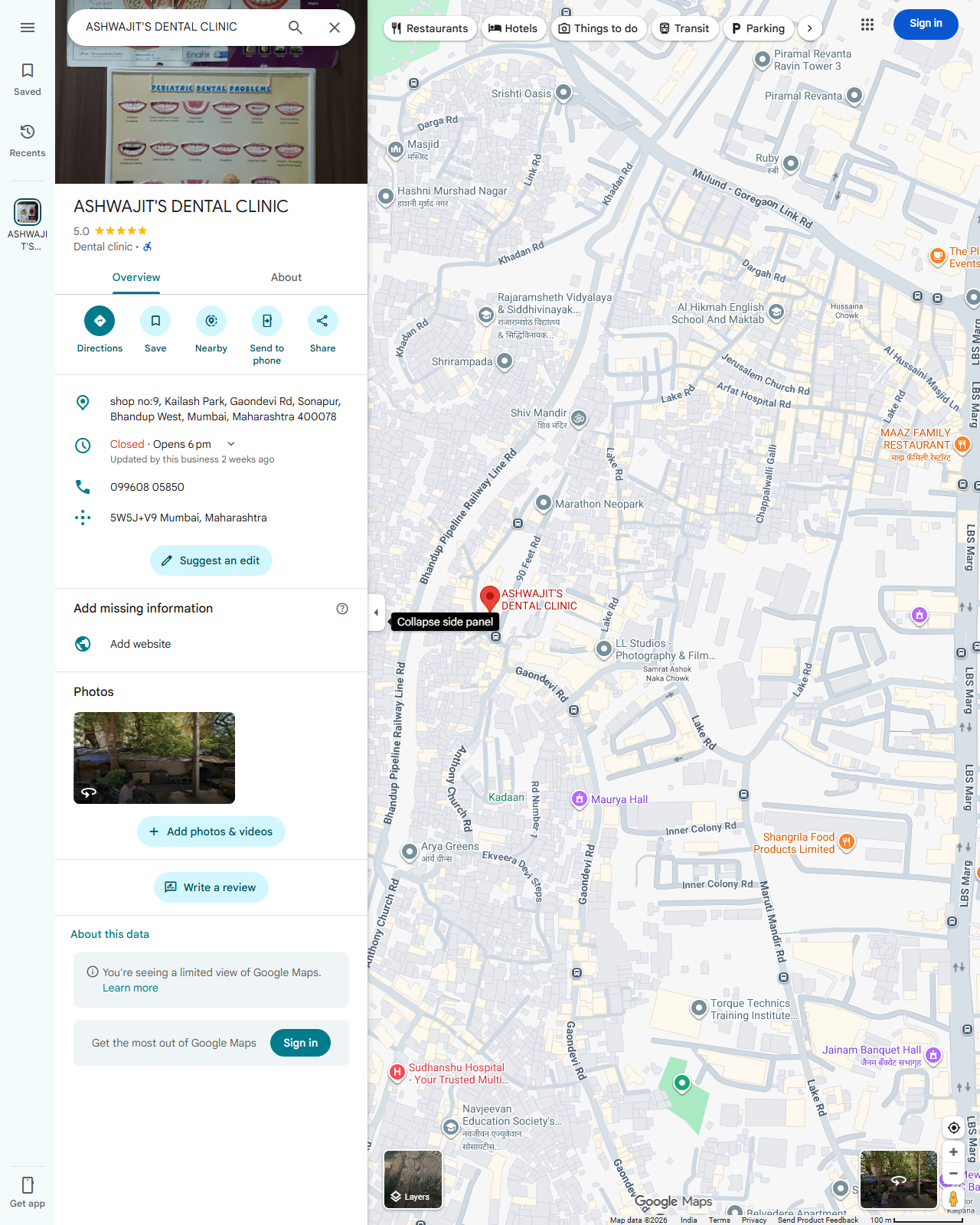 Live screenshot of the Google listing