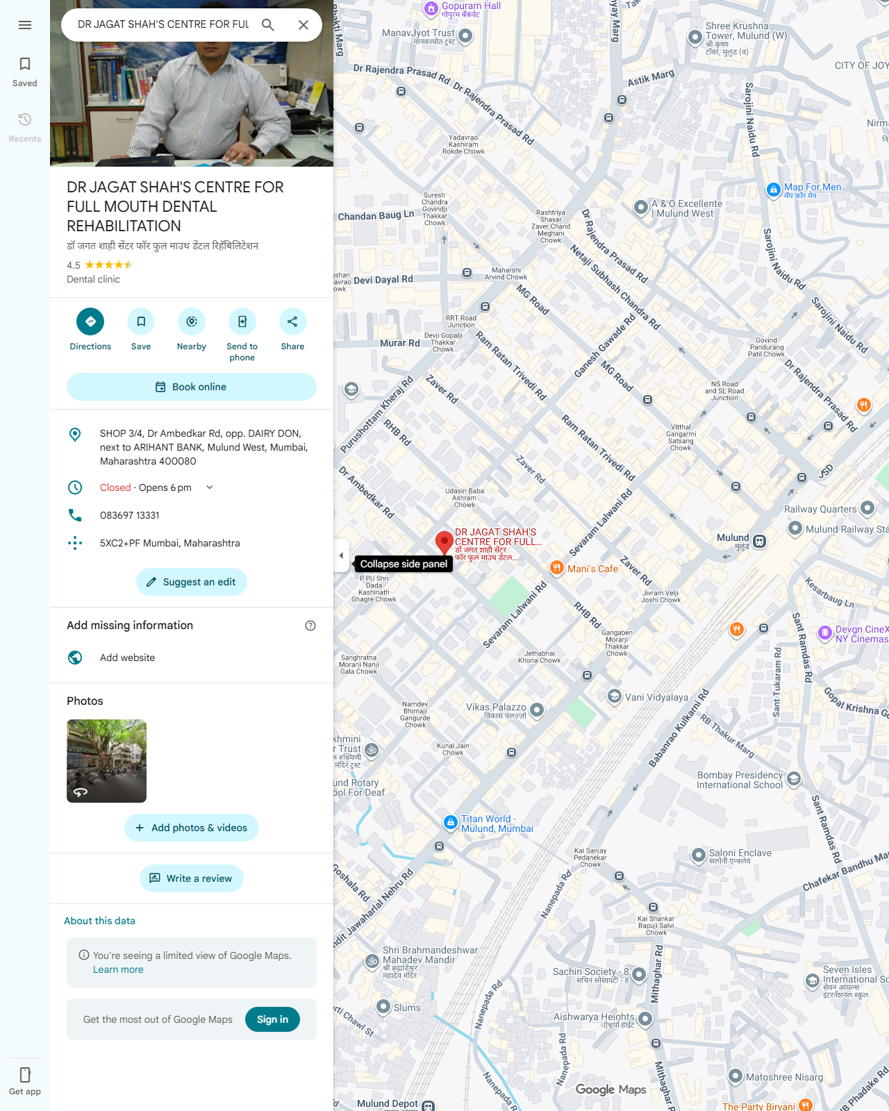 Live screenshot of the Google listing