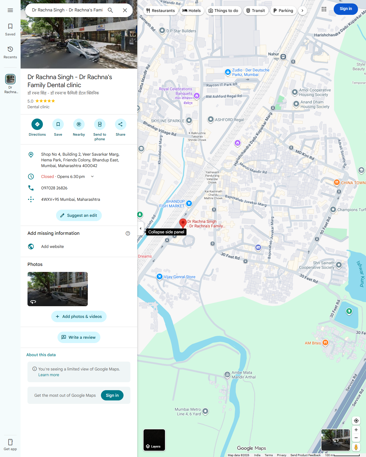 Live screenshot of the Google listing