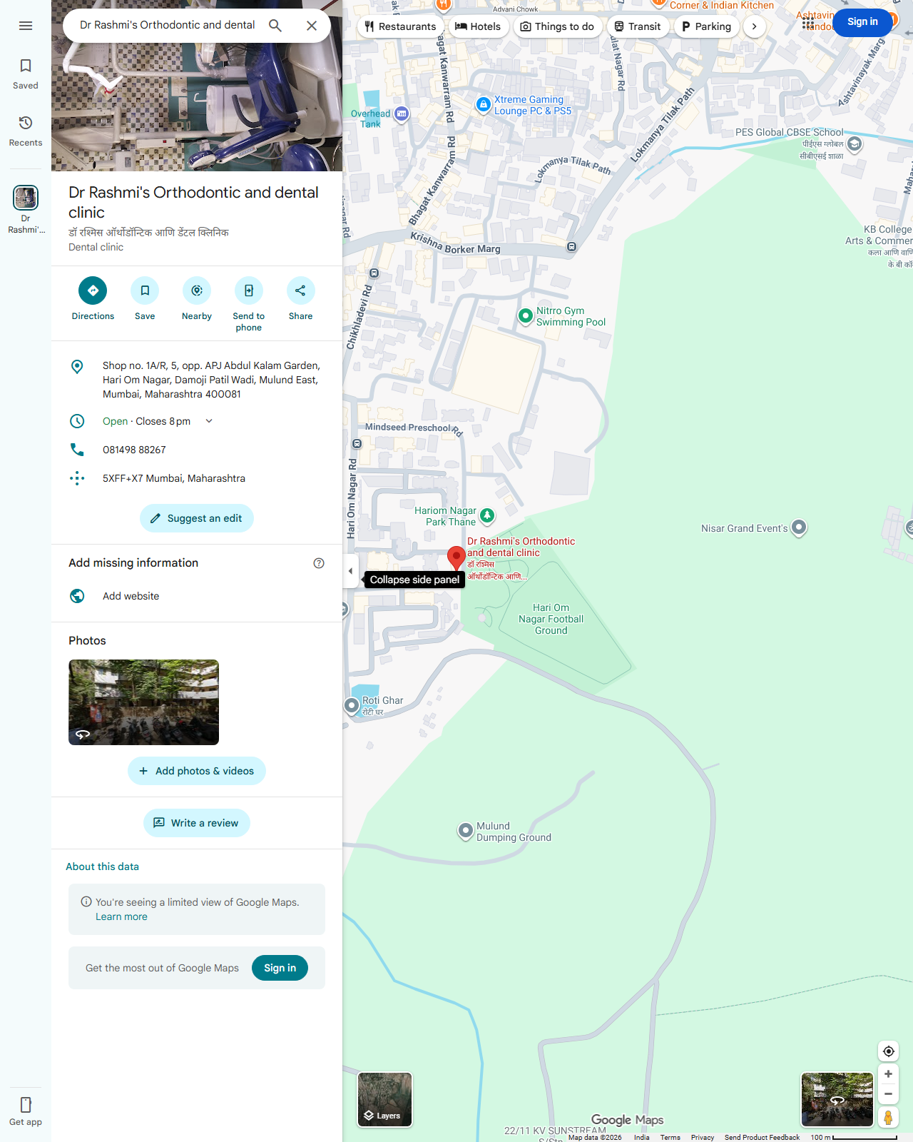Live screenshot of the Google listing