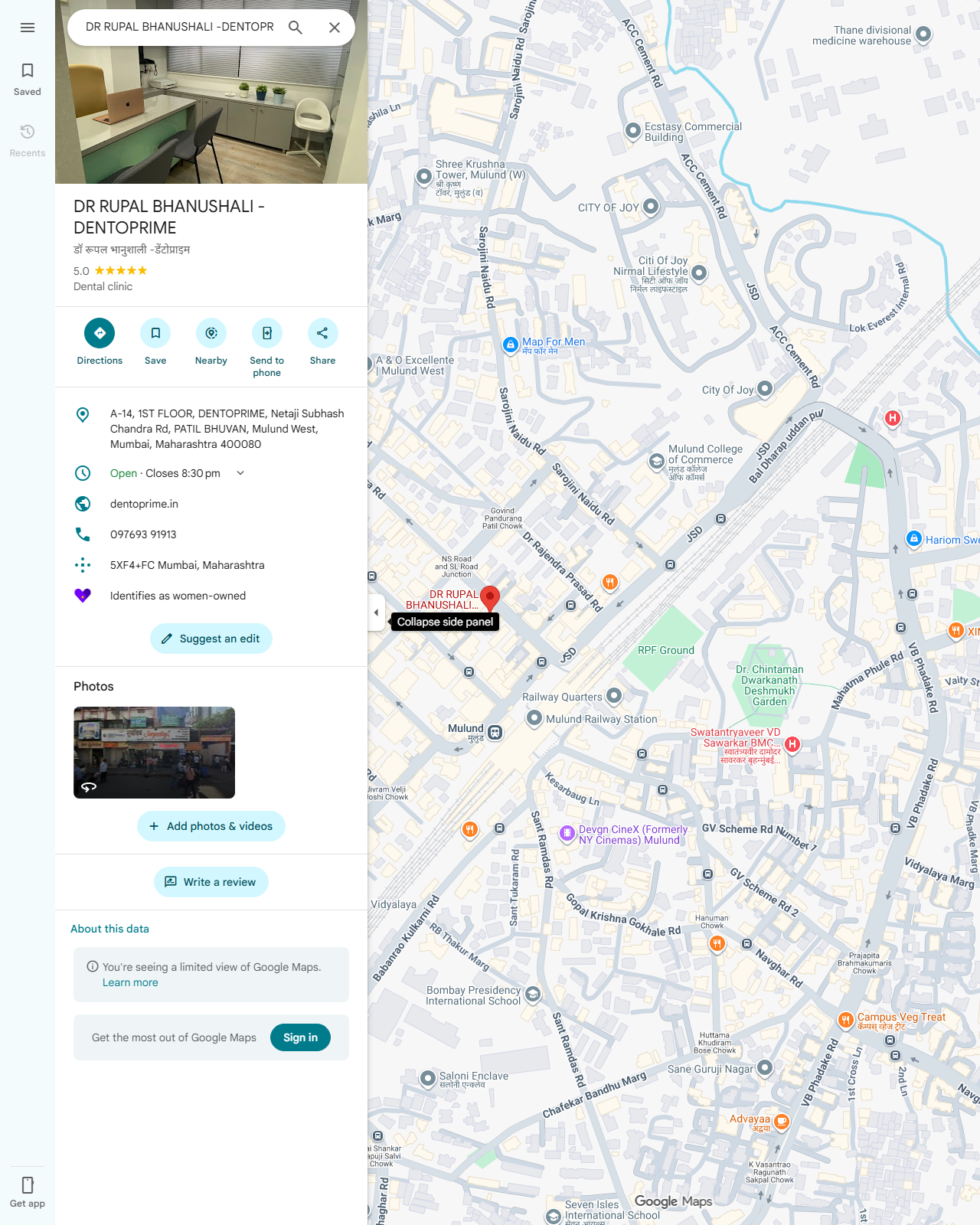 Live screenshot of the Google listing