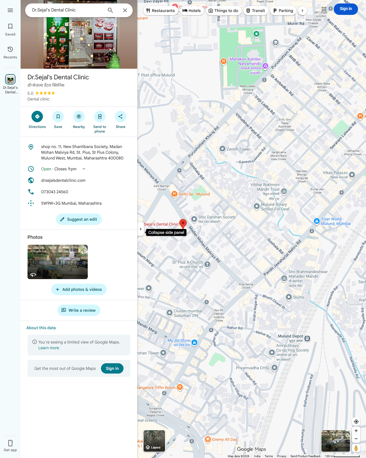 Live screenshot of the Google listing