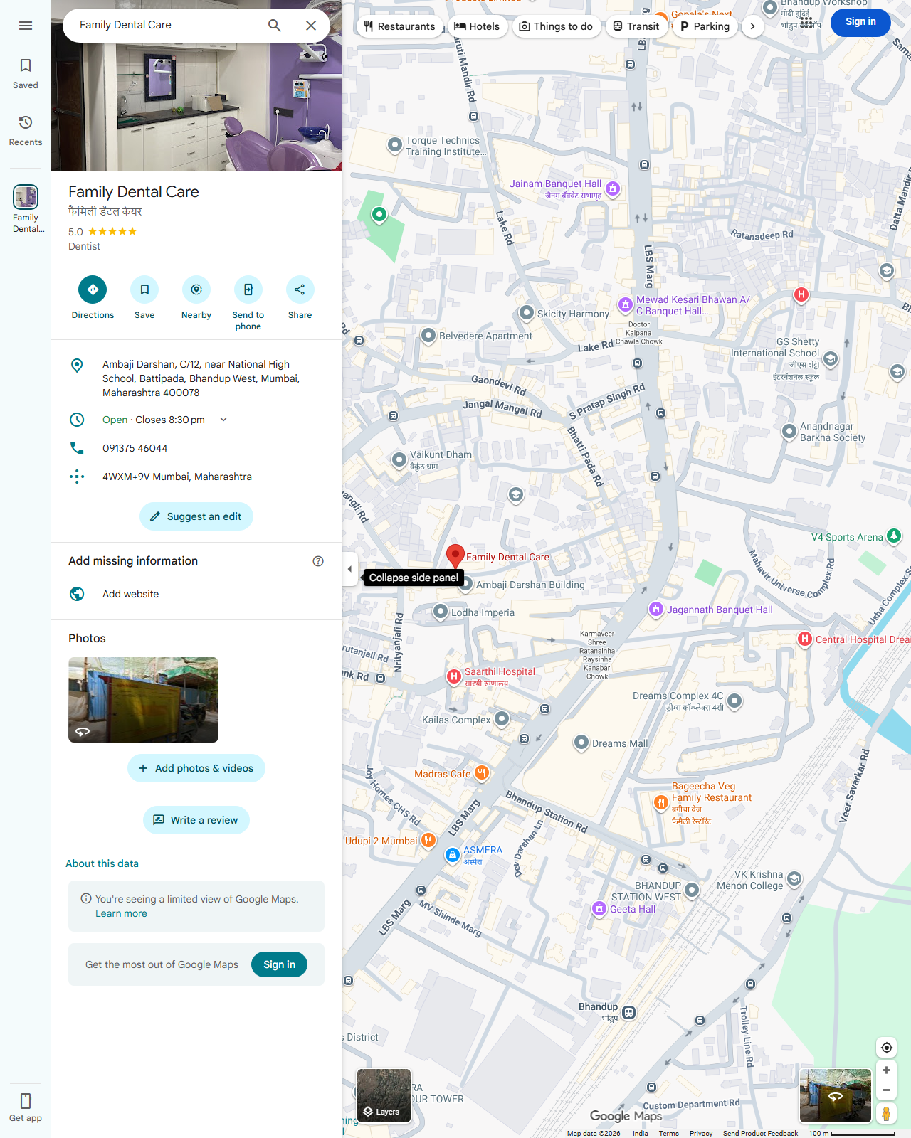 Live screenshot of the Google listing