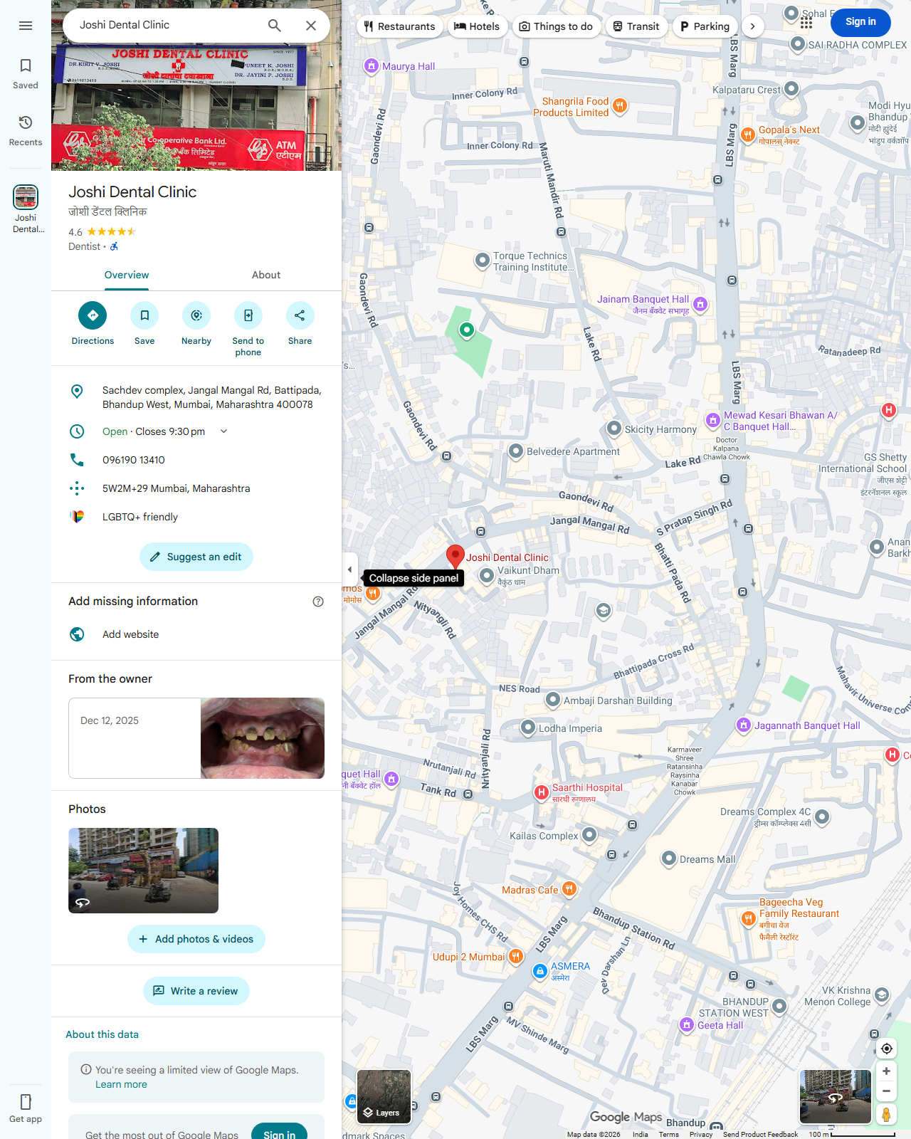 Live screenshot of the Google listing