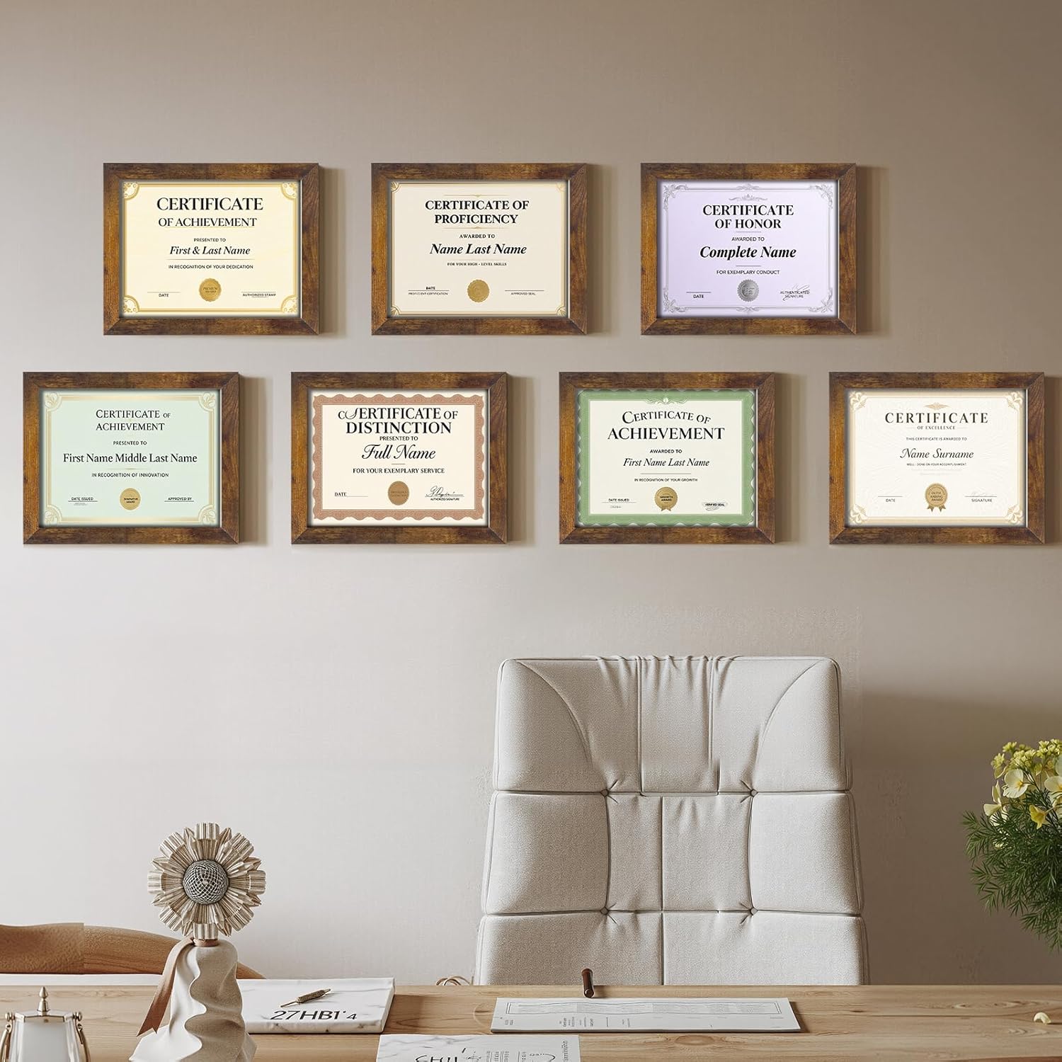 Certifications wall at Lakshiv Dental Care