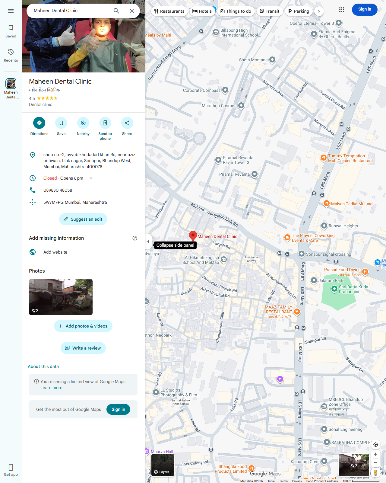 Live screenshot of the Google listing