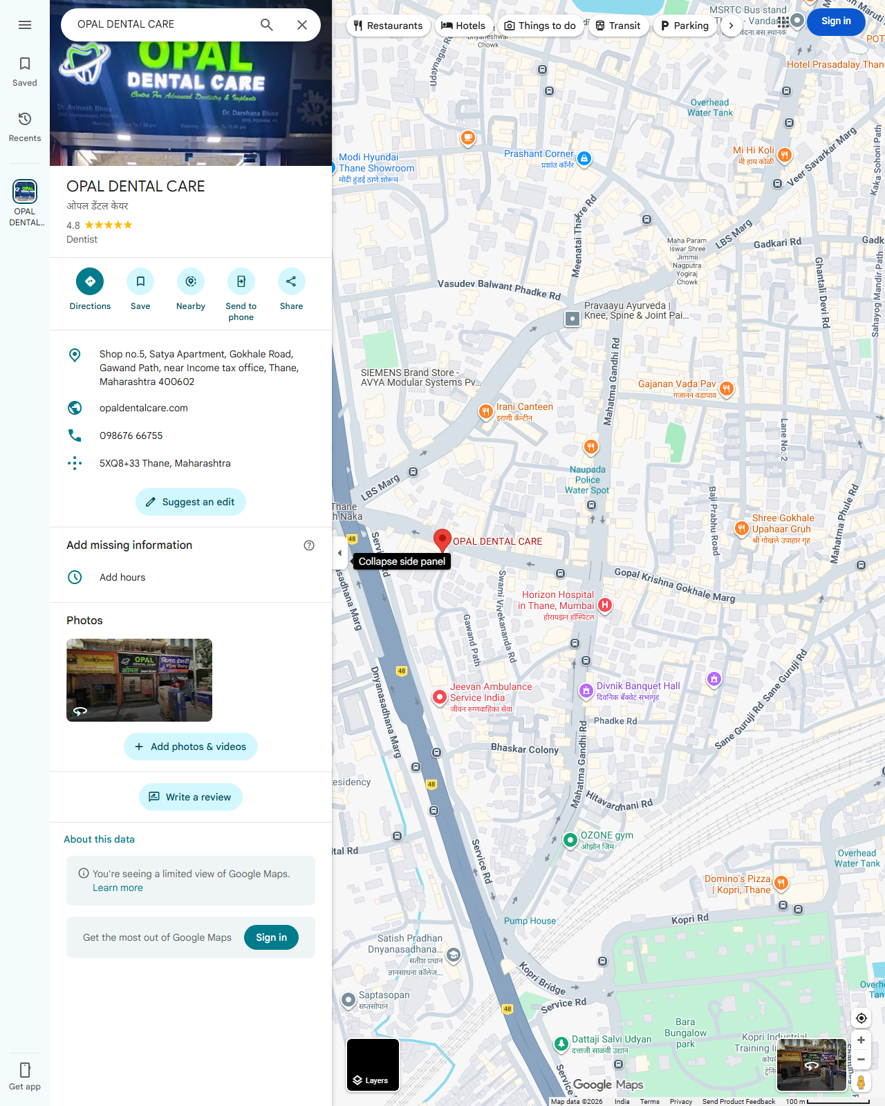 Live screenshot of the Google listing