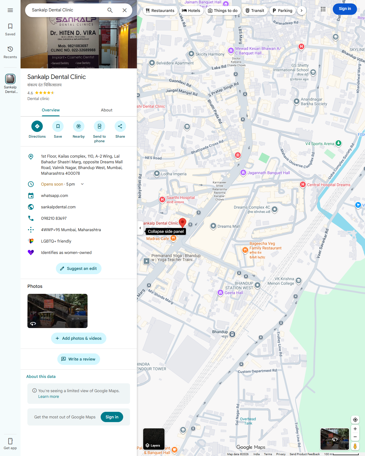 Live screenshot of the Google listing