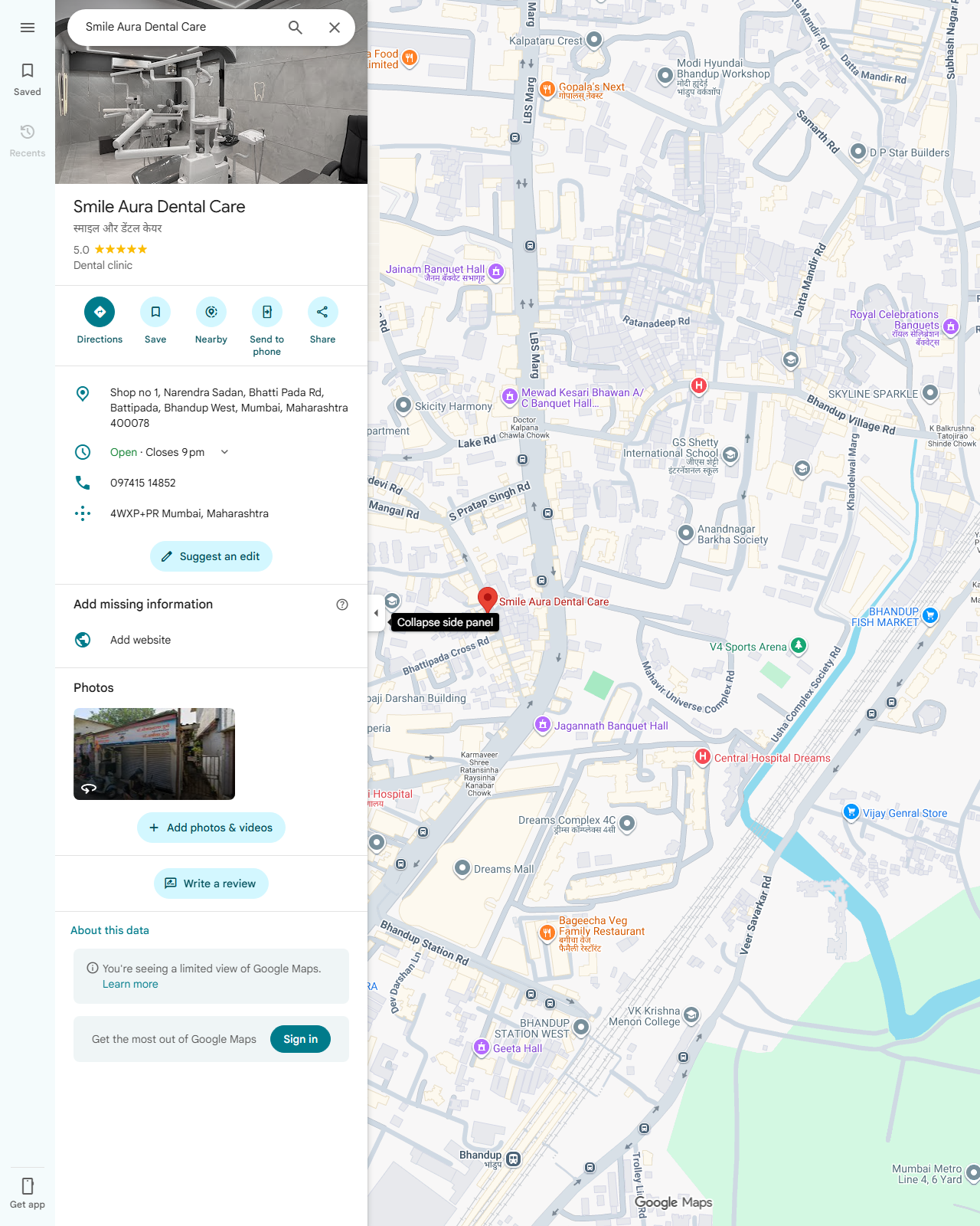 Live screenshot of the Google listing