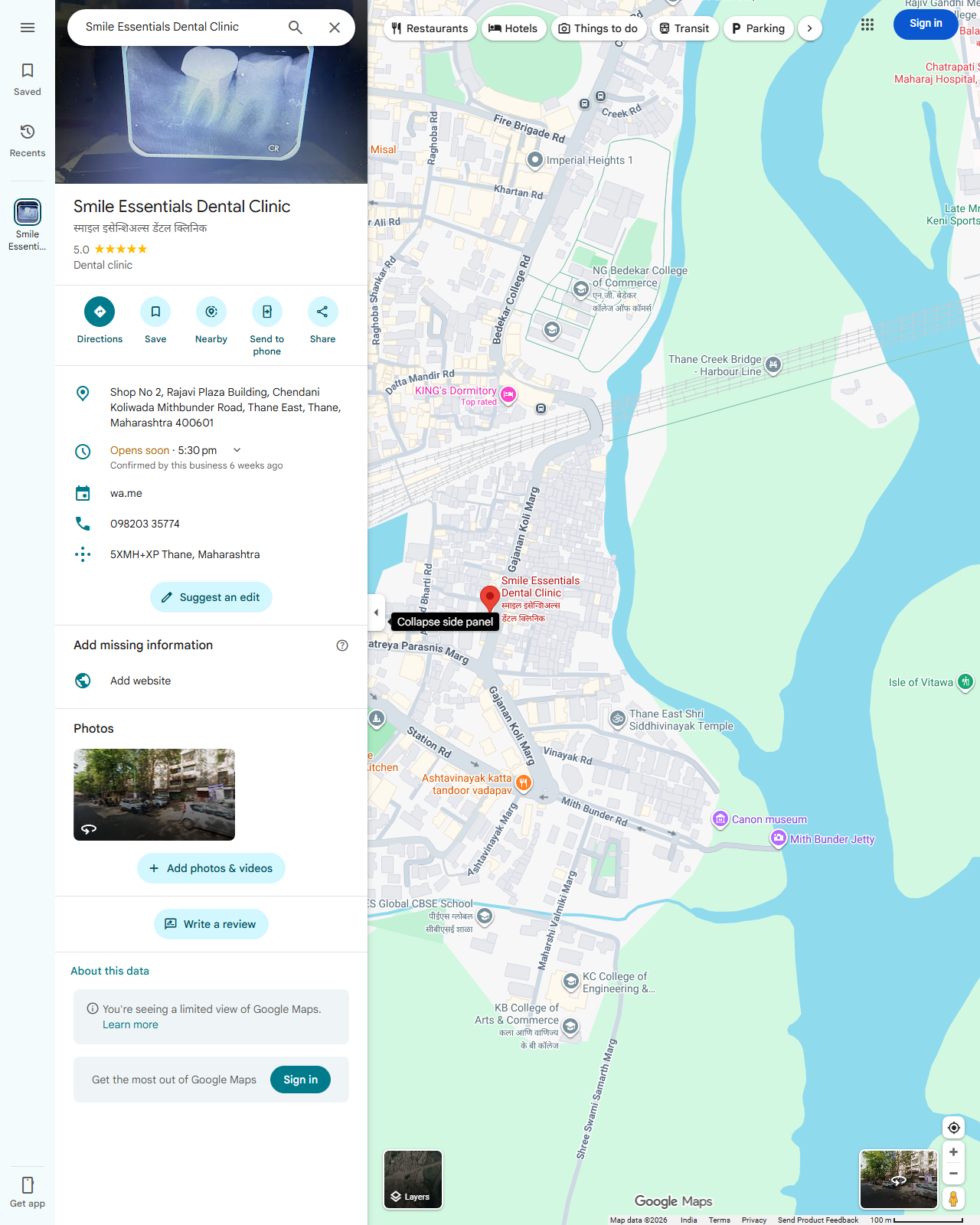 Live screenshot of the Google listing