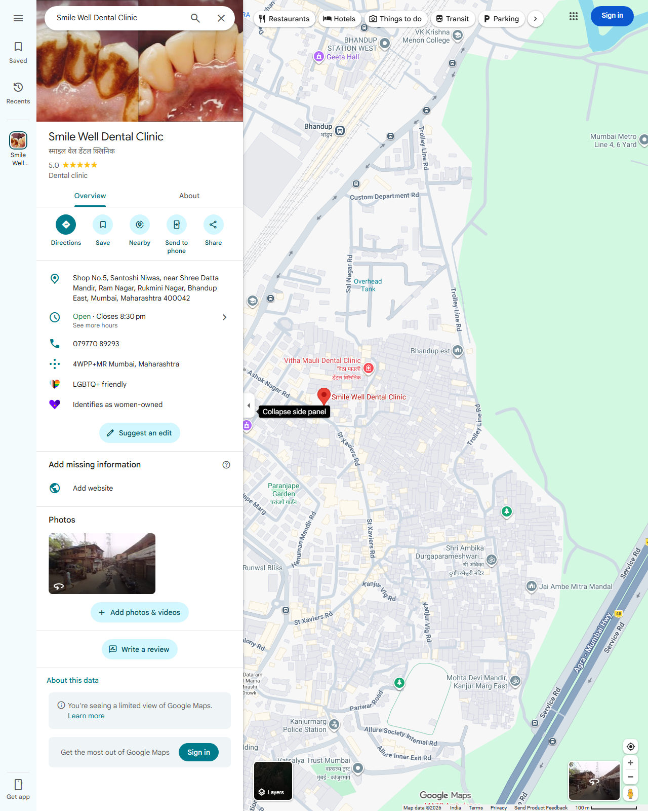 Live screenshot of the Google listing