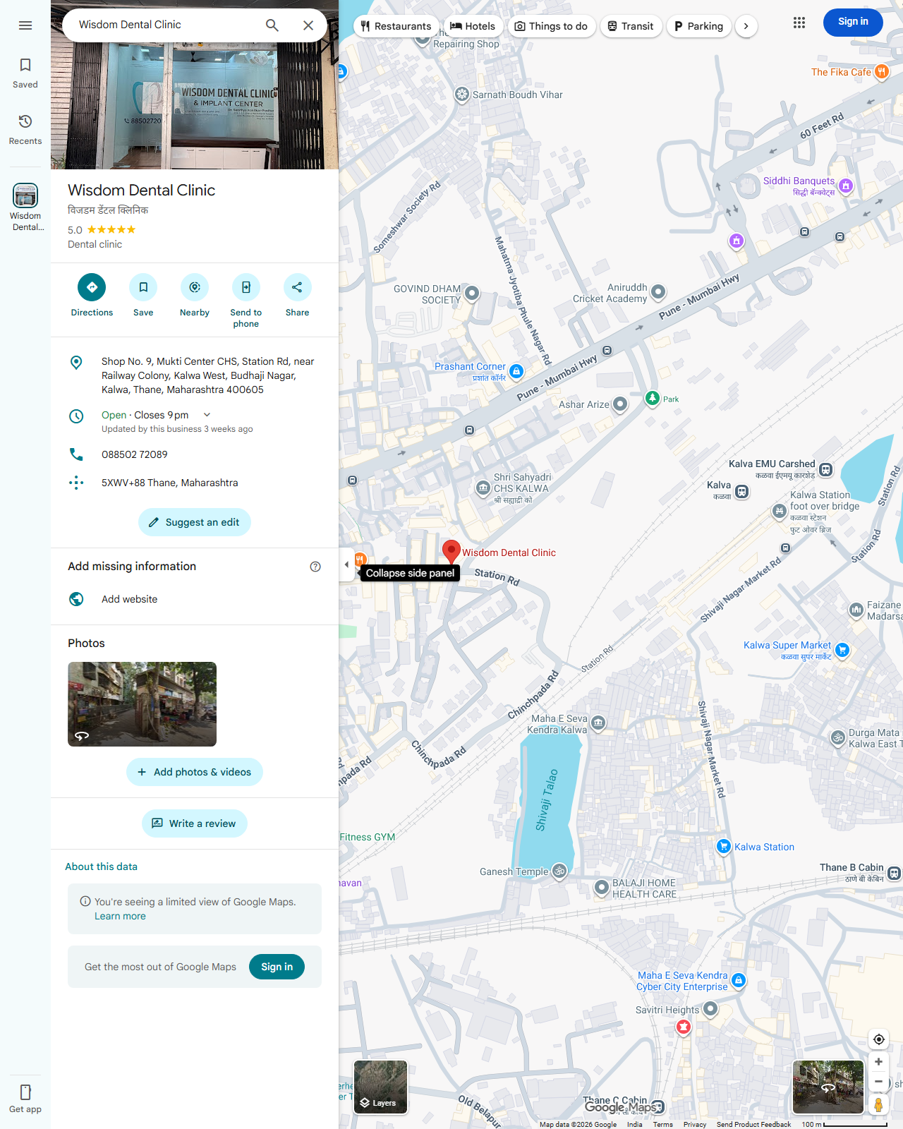 Live screenshot of the Google listing